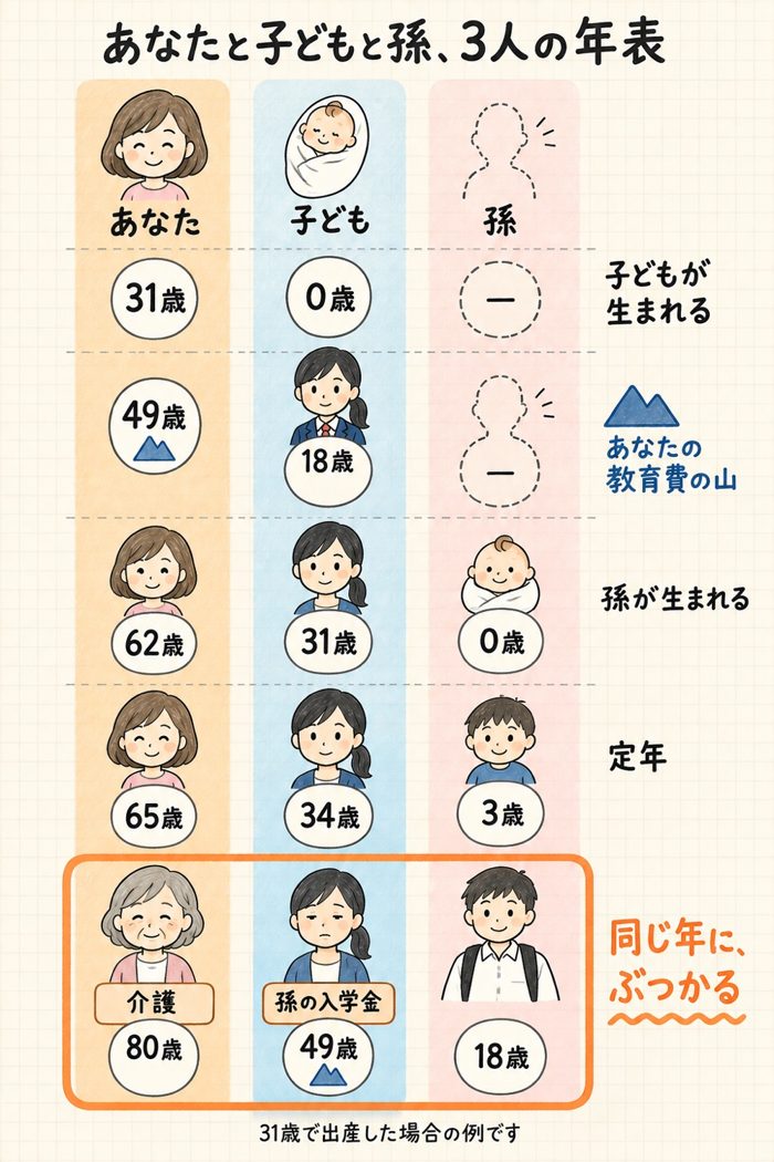 介護と孫の大学入学が重なる年表